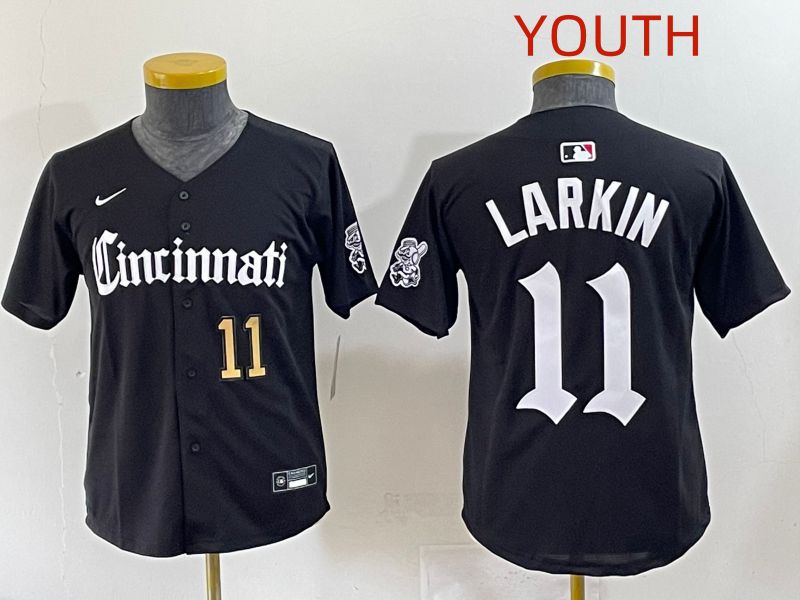Youth 2025 Cincinnati Reds #11 Larkin Black Five generations Joint Name Nike MLB Jersey style 4->youth mlb jersey->Youth Jersey